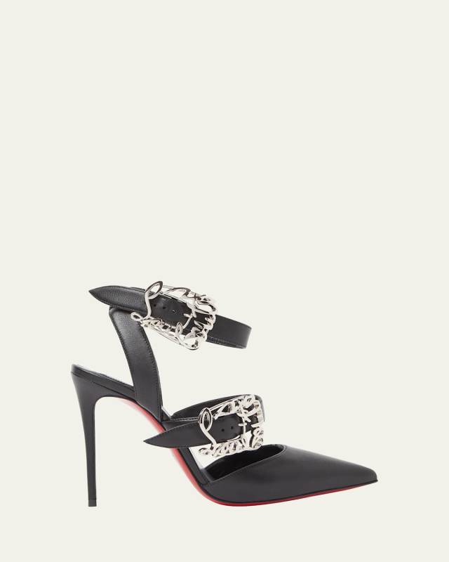 Leather Script Buckles Red Sole Pumps